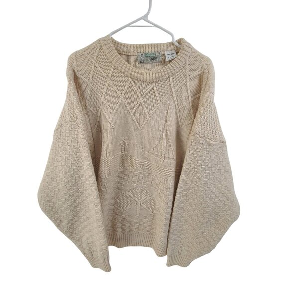 Shamrock Crewneck Sweather Fisherman Knit Wool Pullover Cream Men's Size XL - Picture 1 of 8